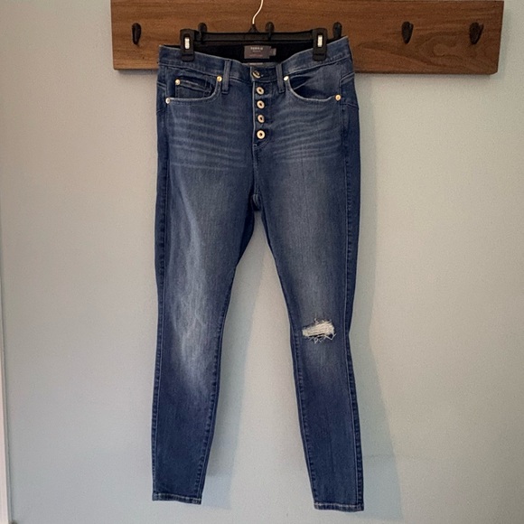 Torrid Button Fly Skinny Jeans – Size 12 Regular, Medium Wash, Distressed Knee - Picture 3 of 5